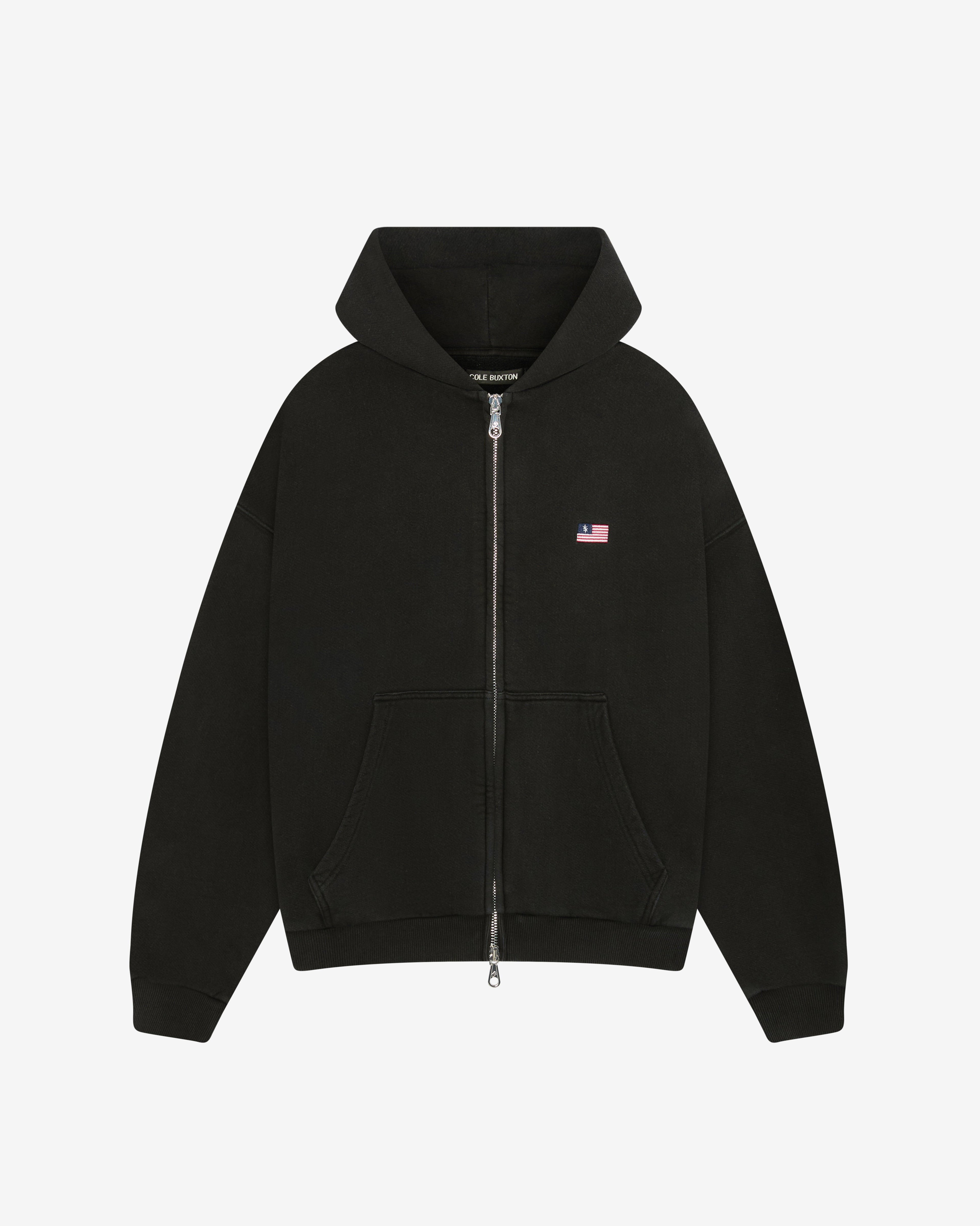 MINI FLAG ZIPPED HOODIE - VINTAGE BLACK