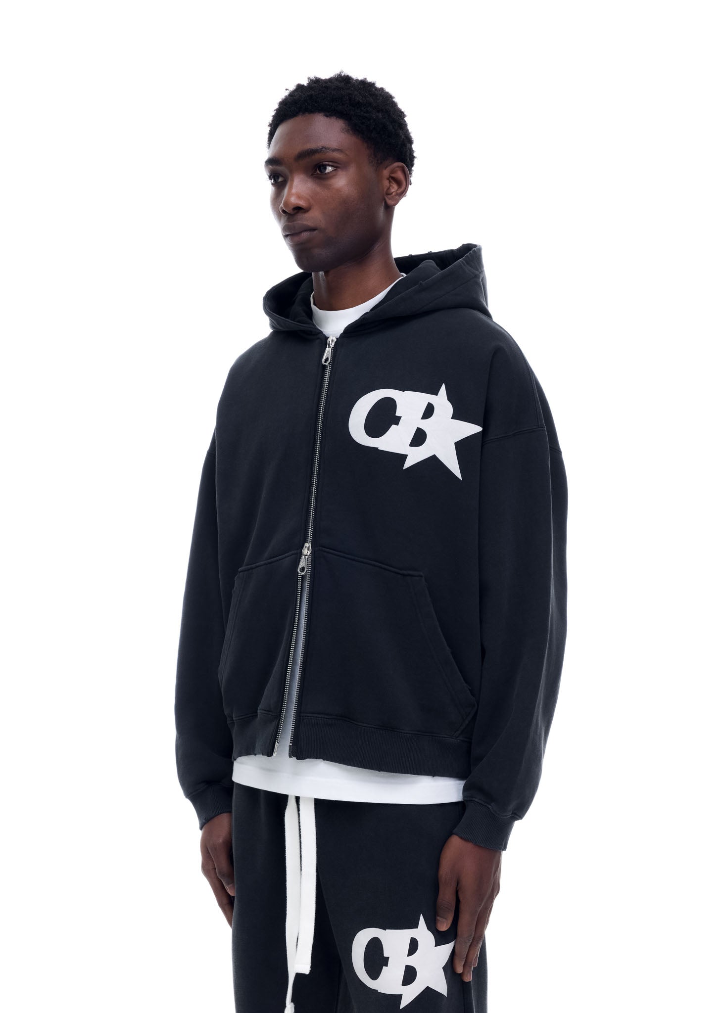 CB STAR ZIPPED HOODIE - VINTAGE BLACK