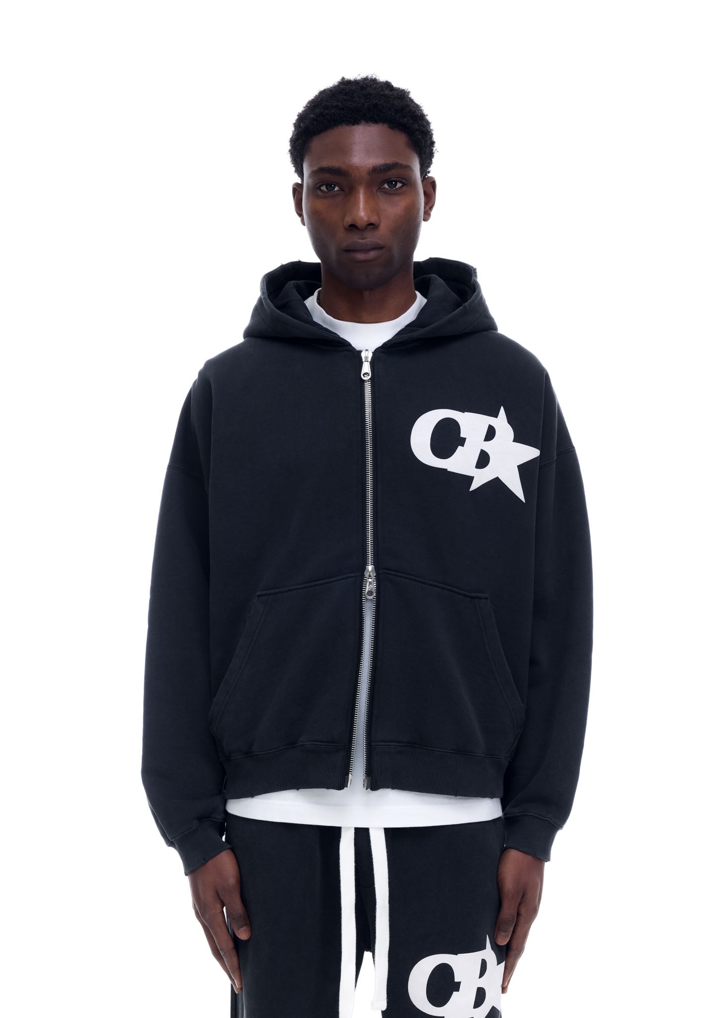 CB STAR ZIPPED HOODIE - VINTAGE BLACK
