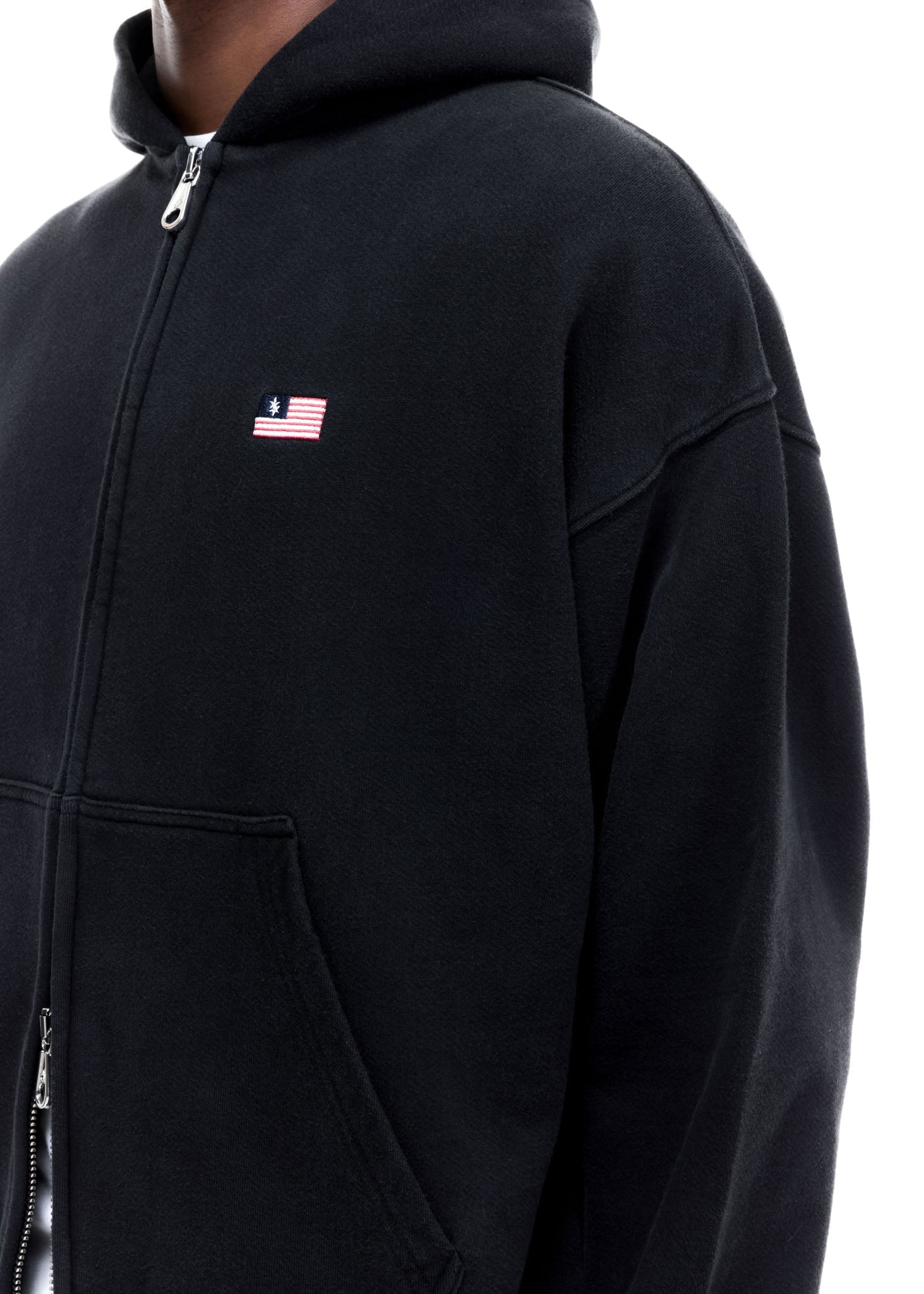 MINI FLAG ZIPPED HOODIE - VINTAGE BLACK