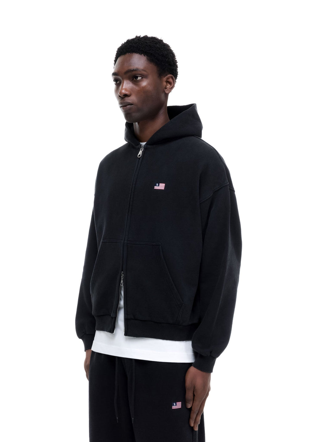 MINI FLAG ZIPPED HOODIE - VINTAGE BLACK