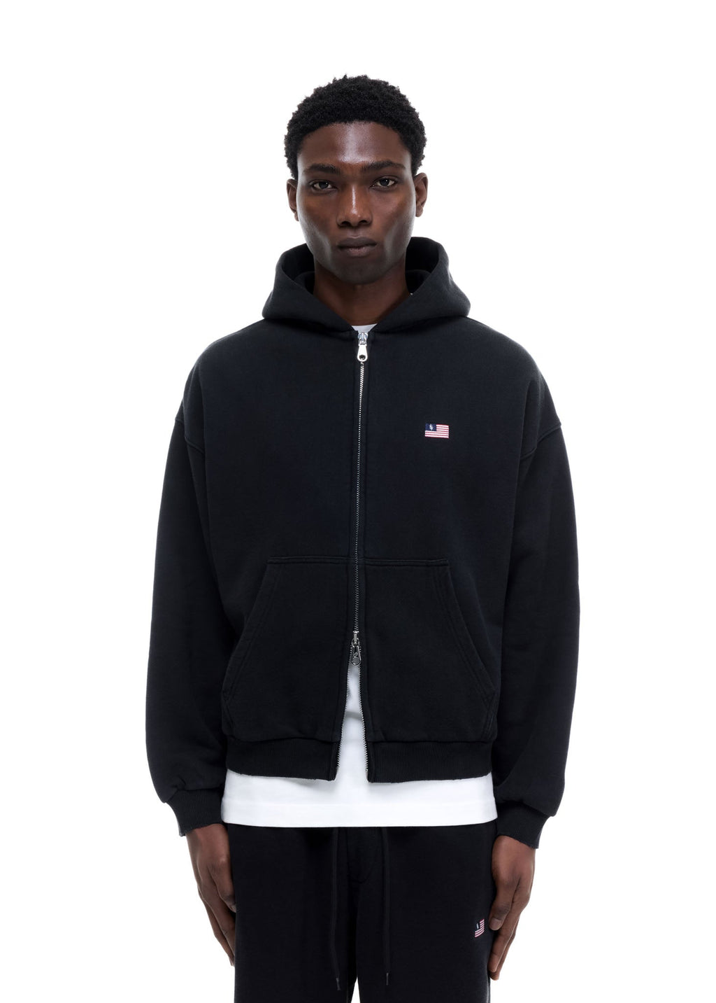 MINI FLAG ZIPPED HOODIE - VINTAGE BLACK