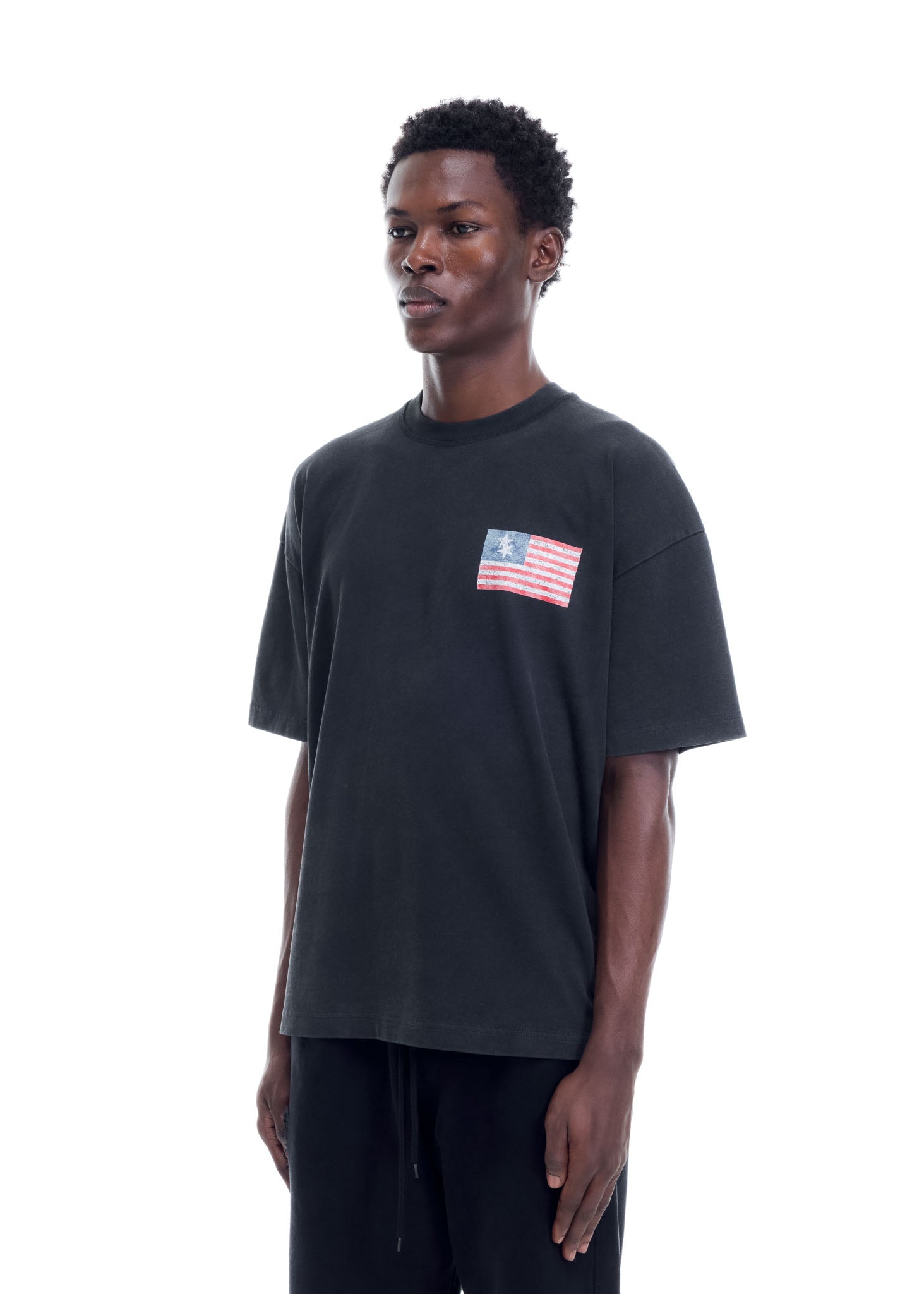 TWO STAR FLAG T-SHIRT - VINTAGE BLACK