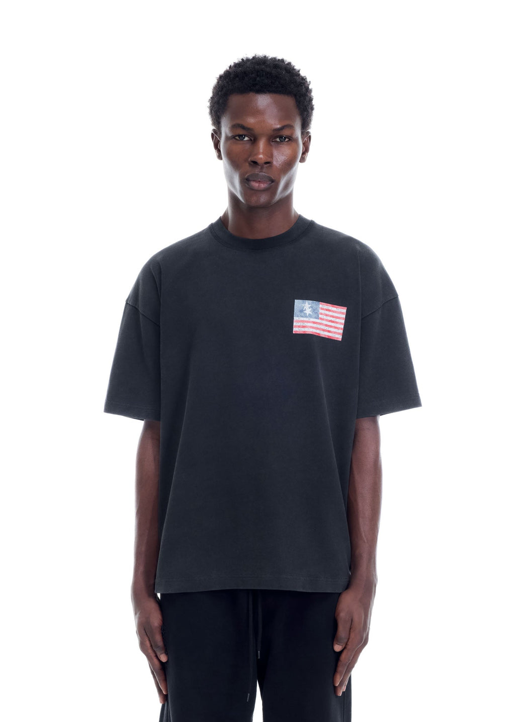 TWO STAR FLAG T-SHIRT - VINTAGE BLACK