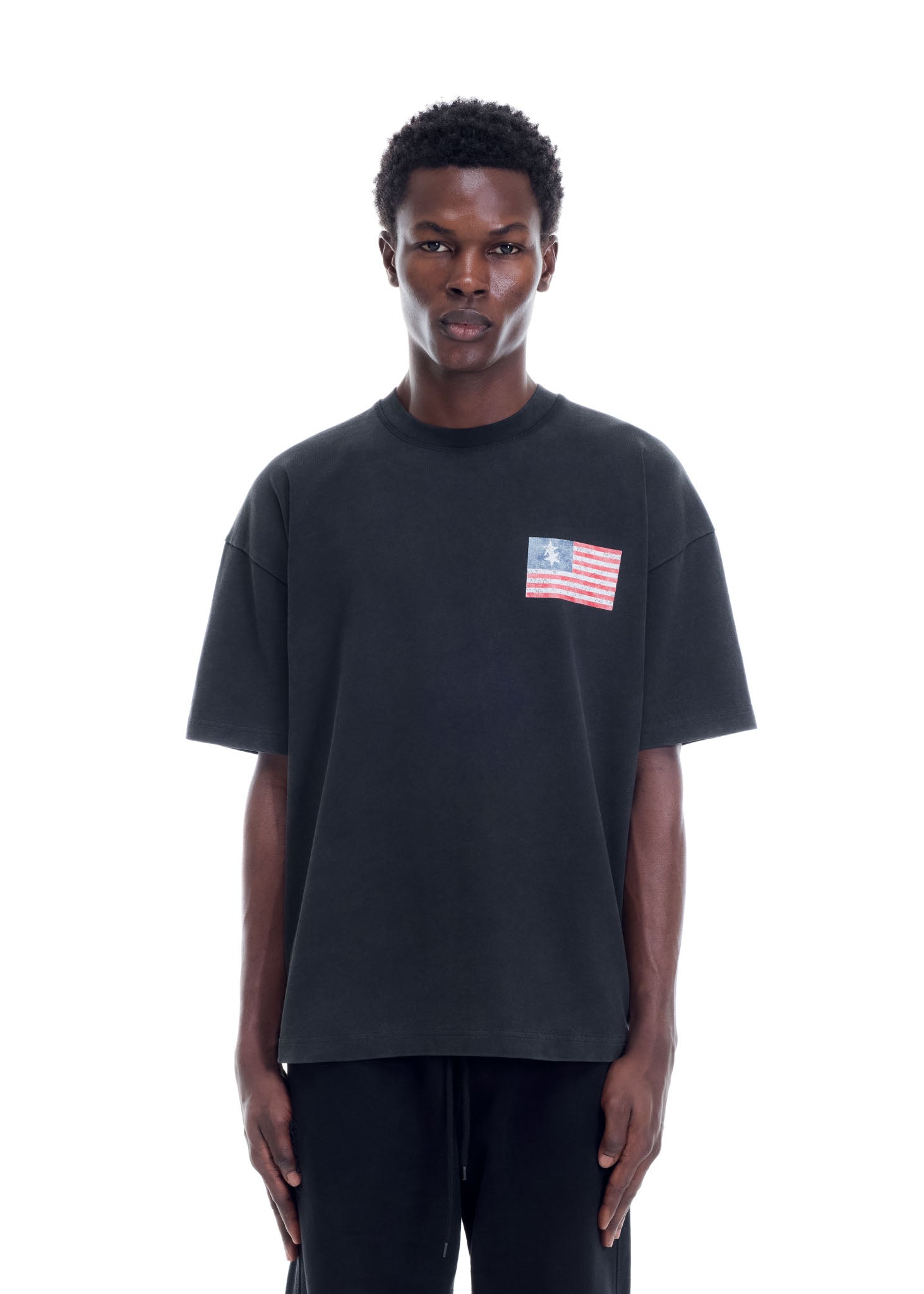 TWO STAR FLAG T-SHIRT - VINTAGE BLACK