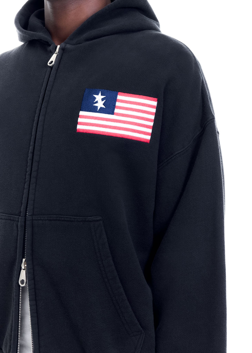 TWO STAR FLAG ZIPPED HOODIE - VINTAGE BLACK