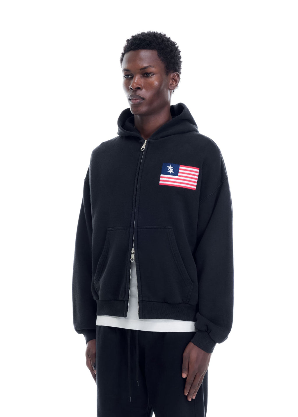 TWO STAR FLAG ZIPPED HOODIE - VINTAGE BLACK