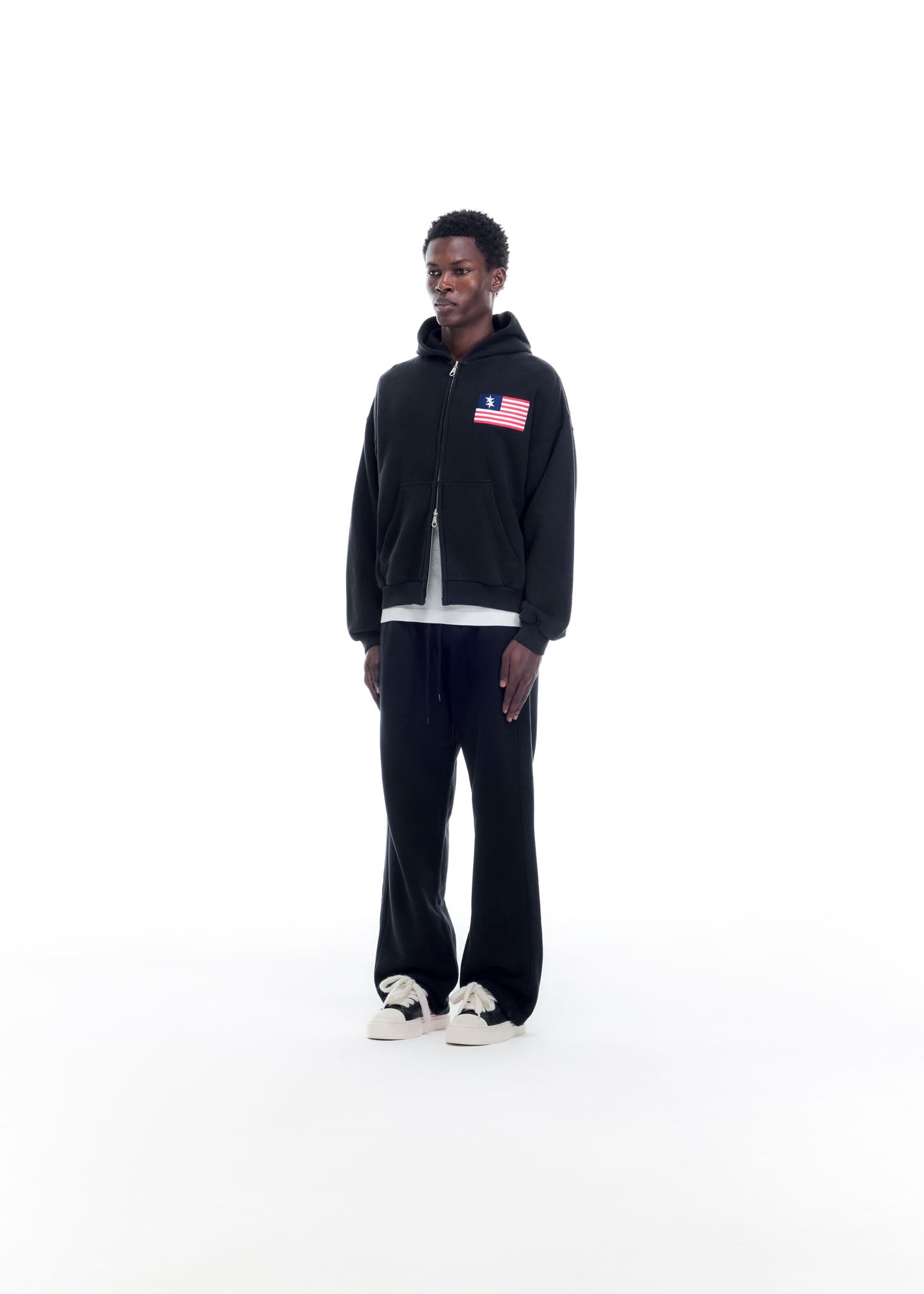 TWO STAR FLAG ZIPPED HOODIE - VINTAGE BLACK