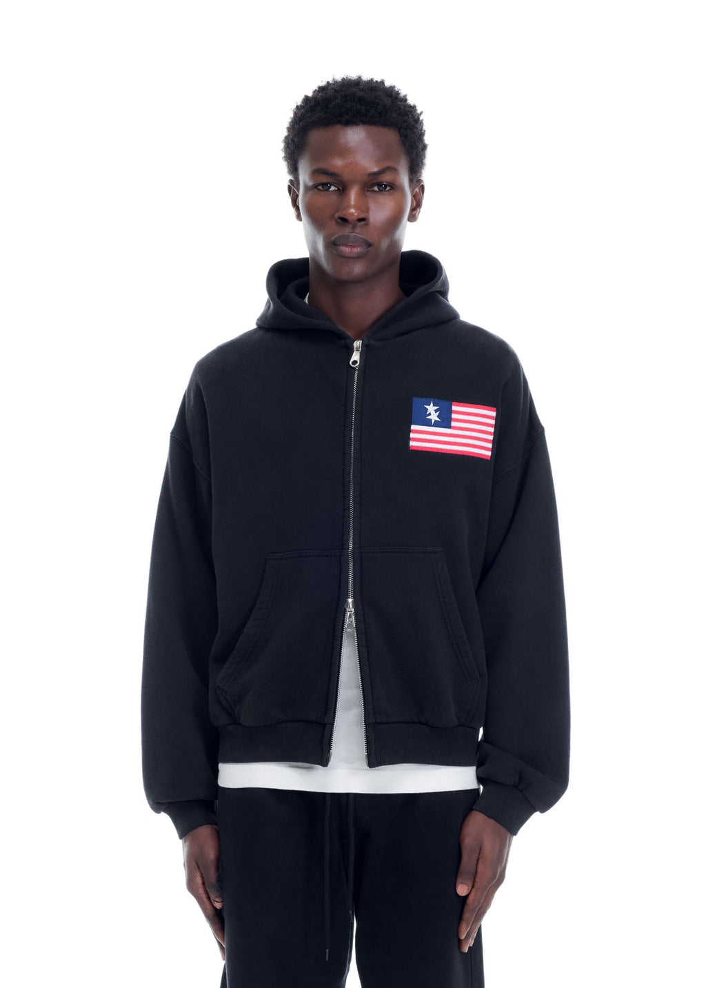 TWO STAR FLAG ZIPPED HOODIE - VINTAGE BLACK