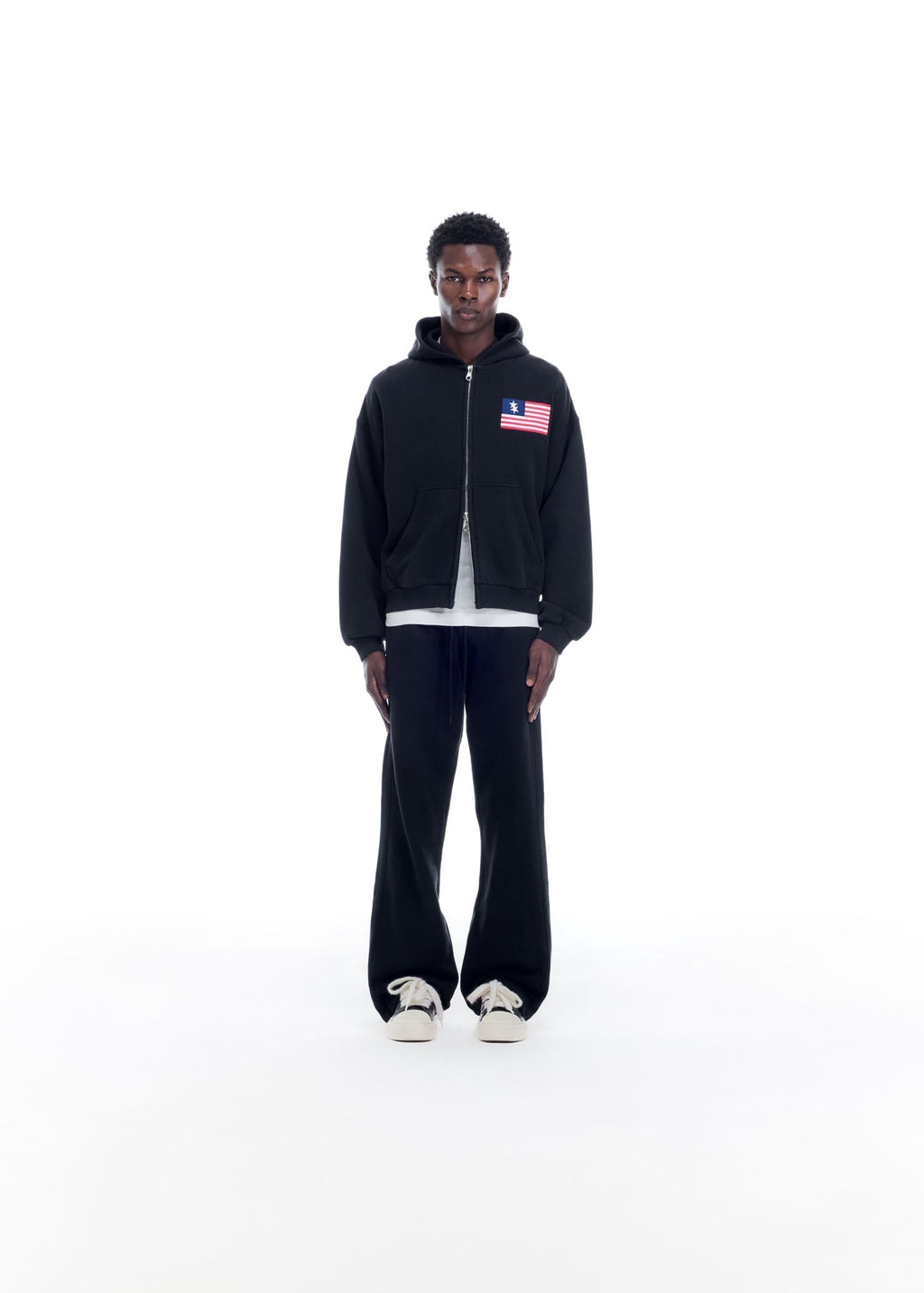 TWO STAR FLAG ZIPPED HOODIE - VINTAGE BLACK