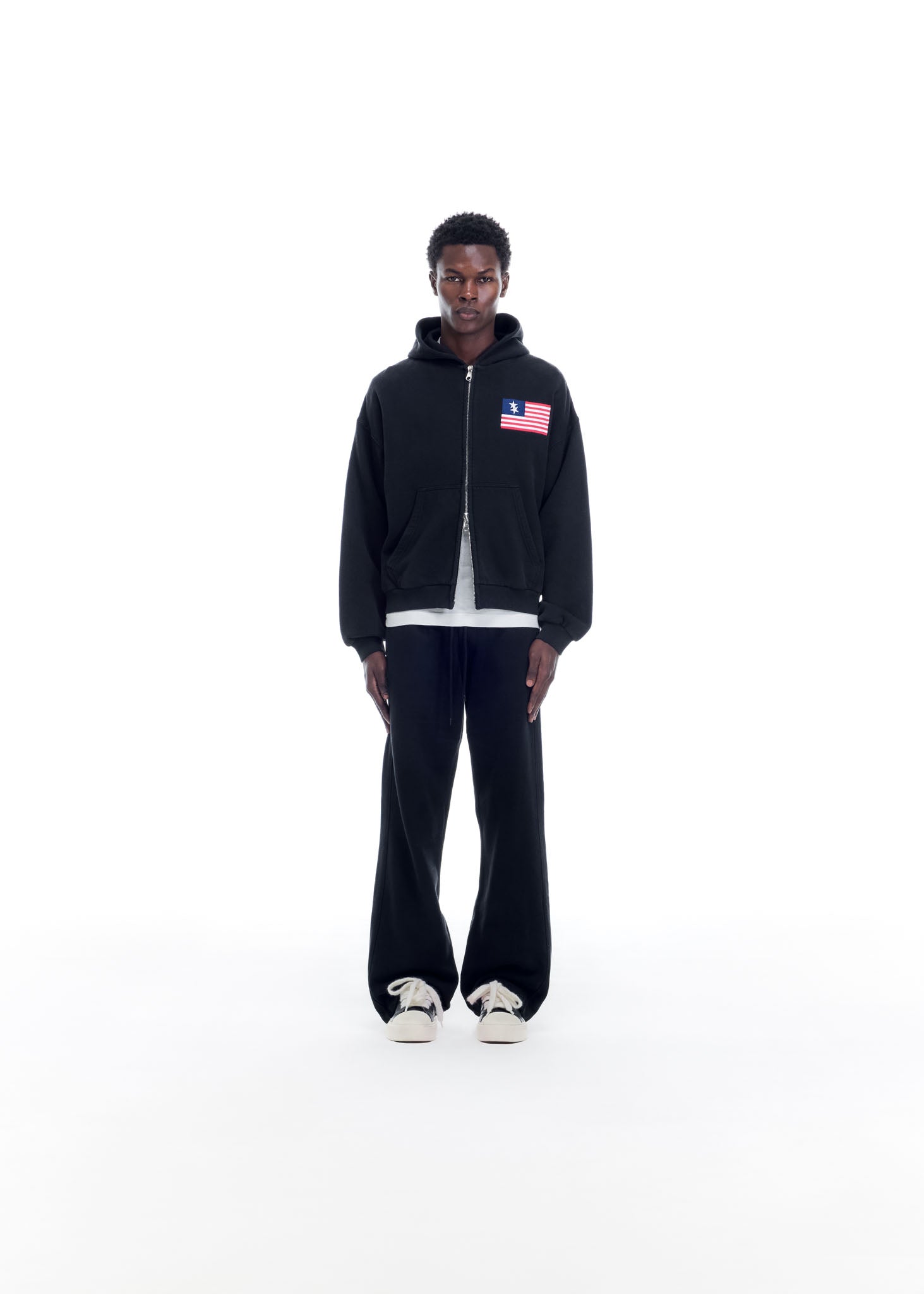 TWO STAR FLAG ZIPPED HOODIE - VINTAGE BLACK