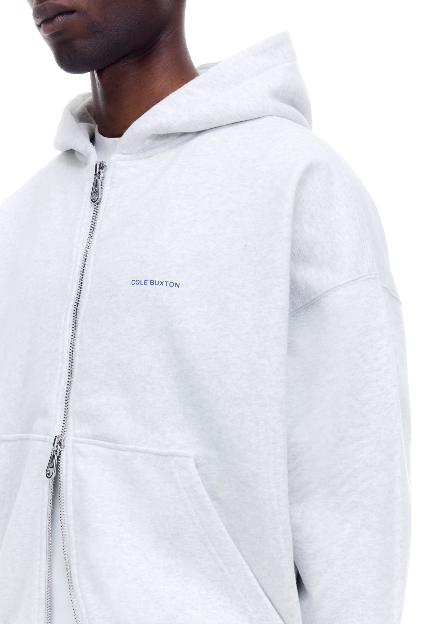 MINI LOGO ZIPPED HOODIE - LIGHT GREY MARL