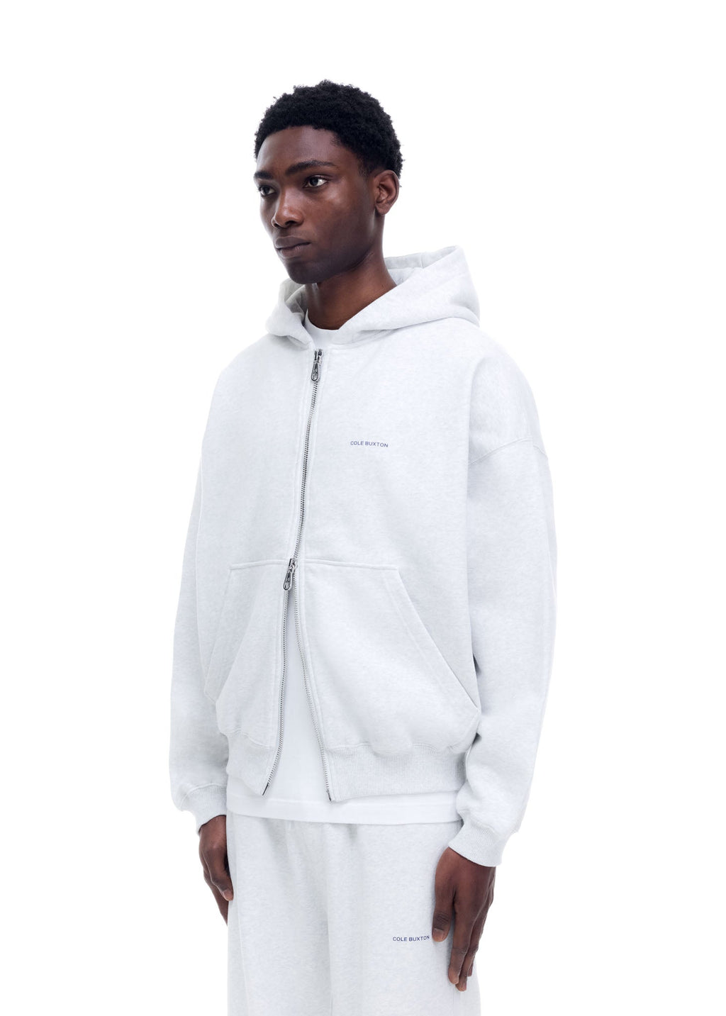 MINI LOGO ZIPPED HOODIE - LIGHT GREY MARL