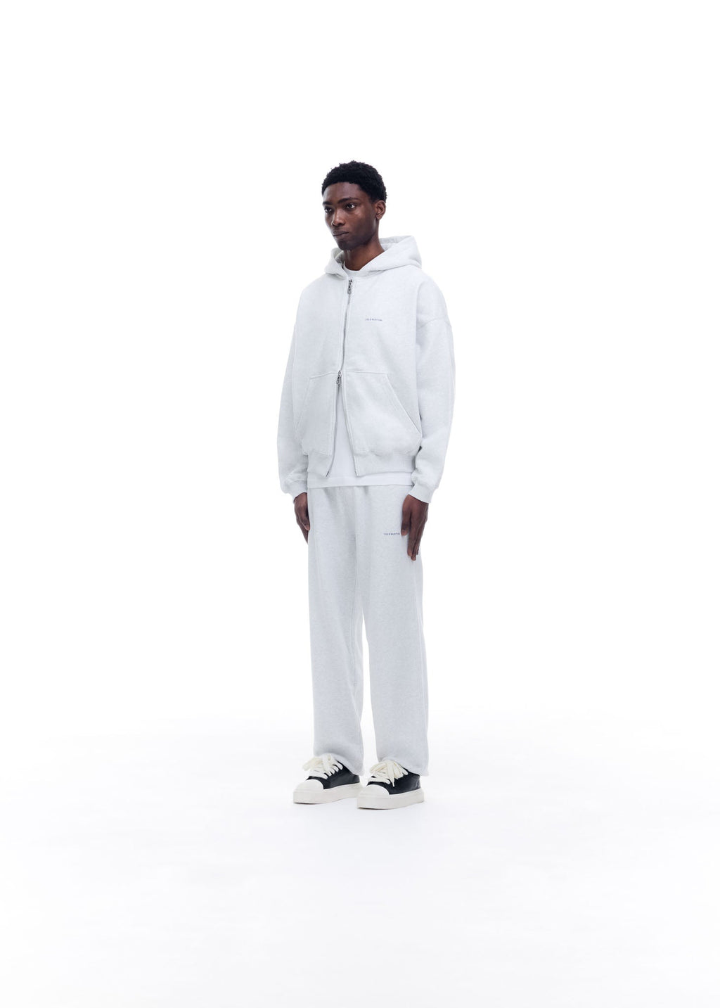 MINI LOGO ZIPPED HOODIE - LIGHT GREY MARL