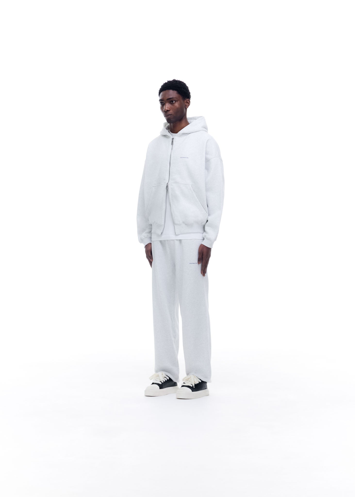 MINI LOGO ZIPPED HOODIE - LIGHT GREY MARL