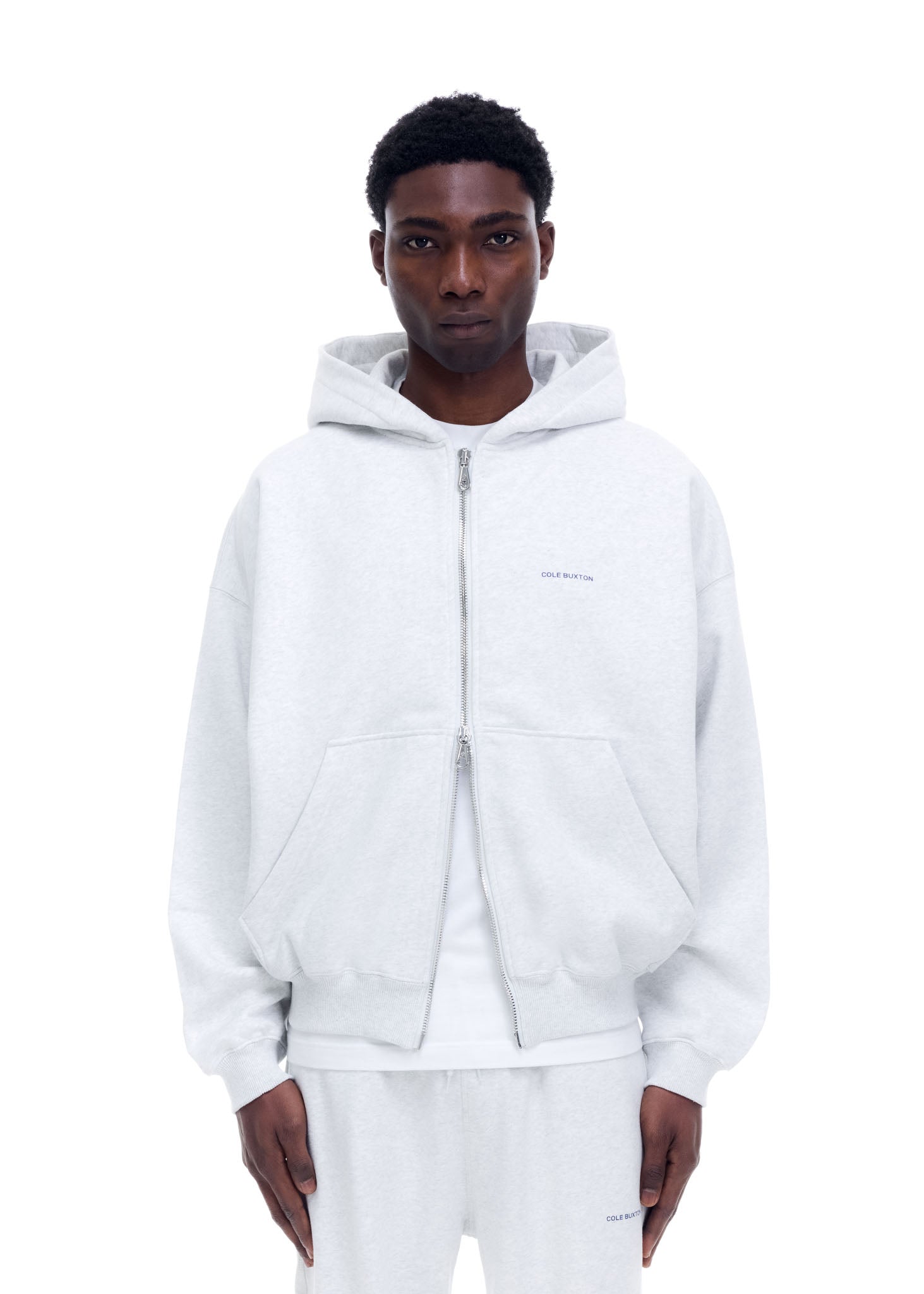 MINI LOGO ZIPPED HOODIE - LIGHT GREY MARL
