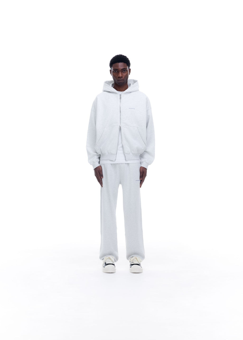 MINI LOGO ZIPPED HOODIE - LIGHT GREY MARL