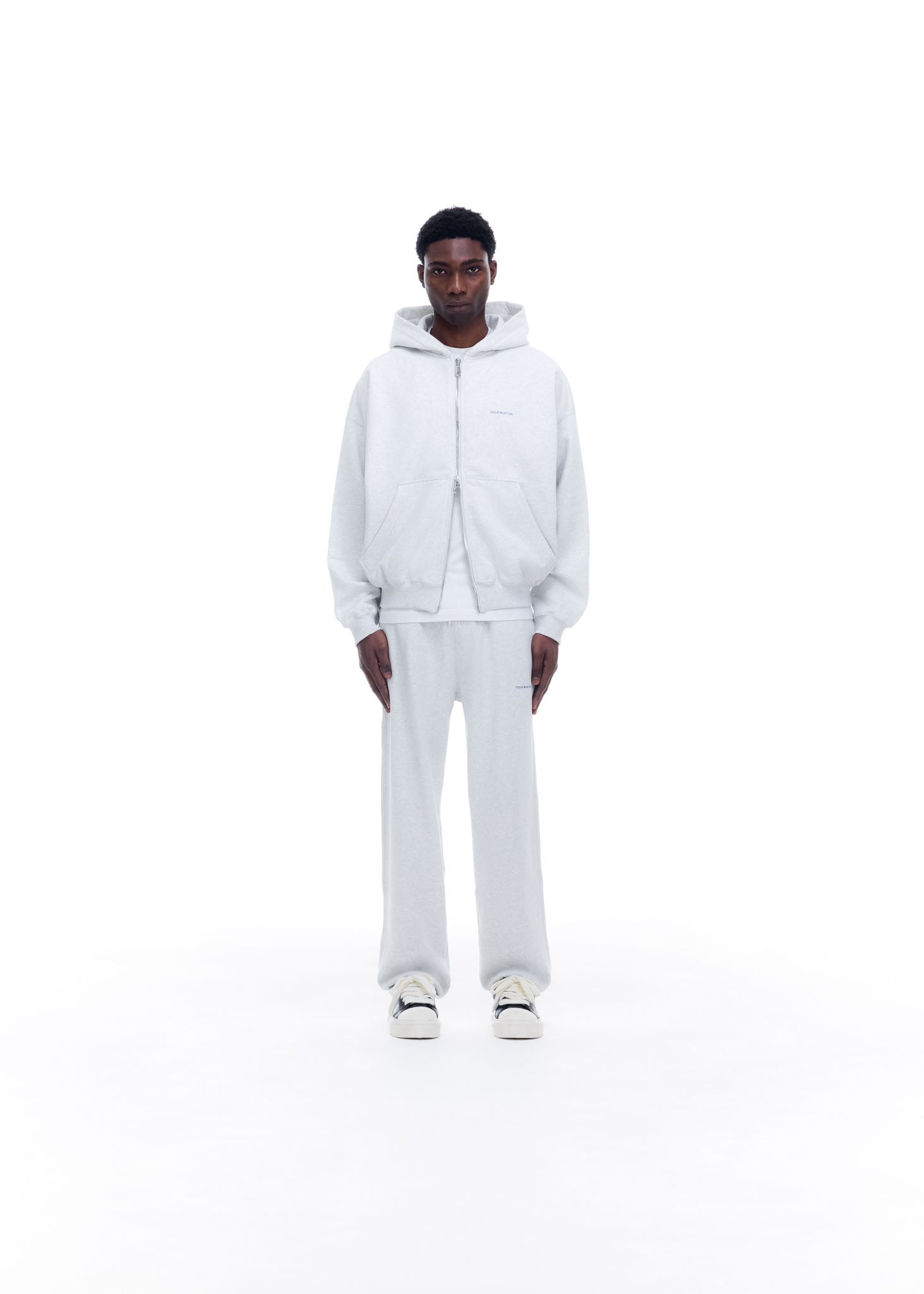 MINI LOGO ZIPPED HOODIE - LIGHT GREY MARL