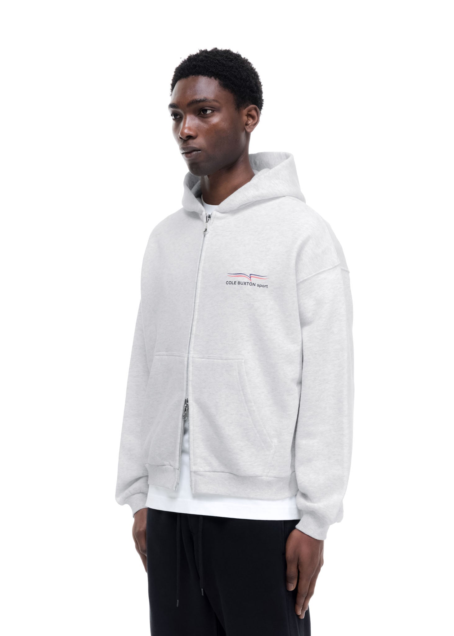 COLE BUXTON SPORT ZIPPED HOODIE - LIGHT GREY MARL