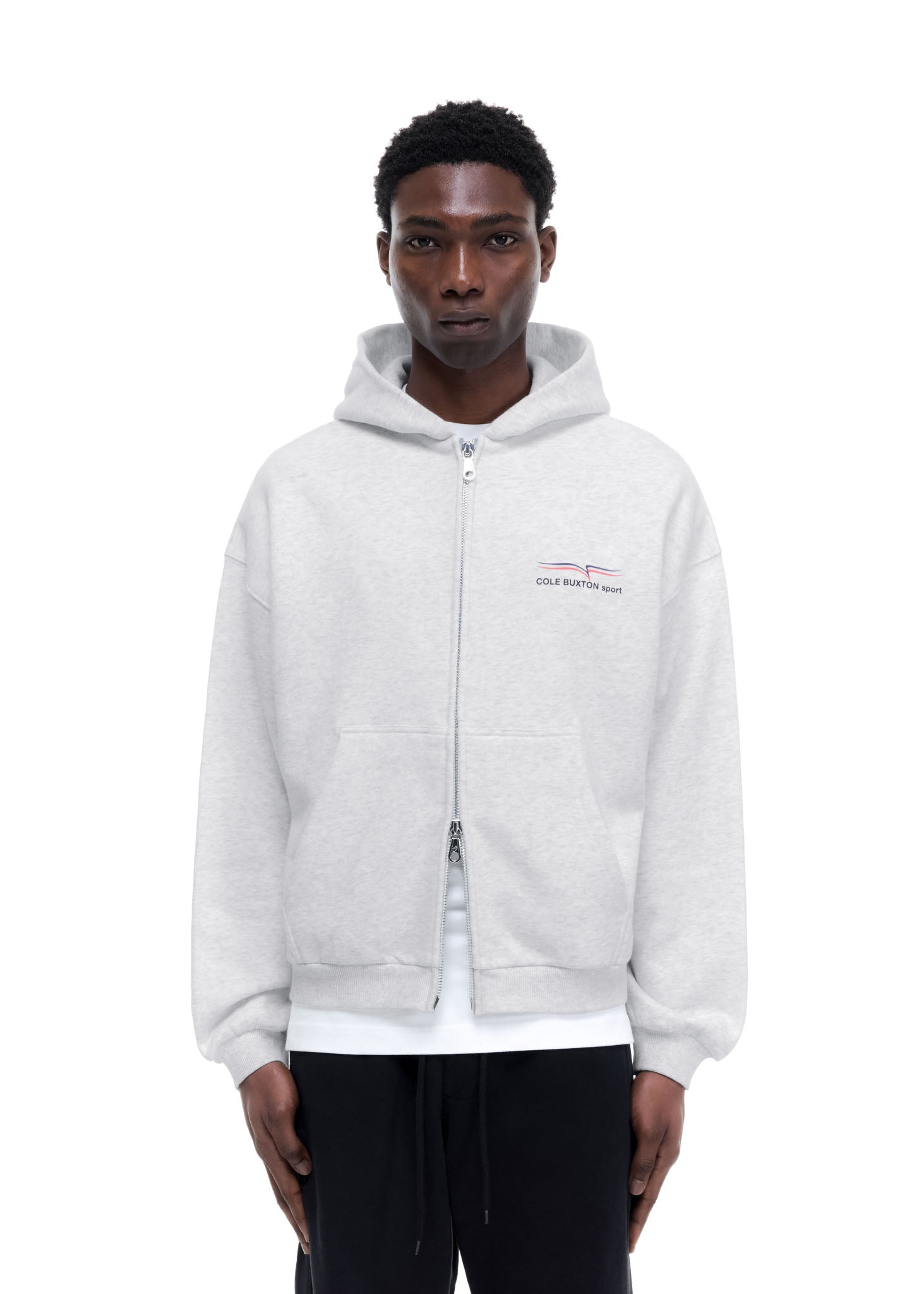 COLE BUXTON SPORT ZIPPED HOODIE - LIGHT GREY MARL