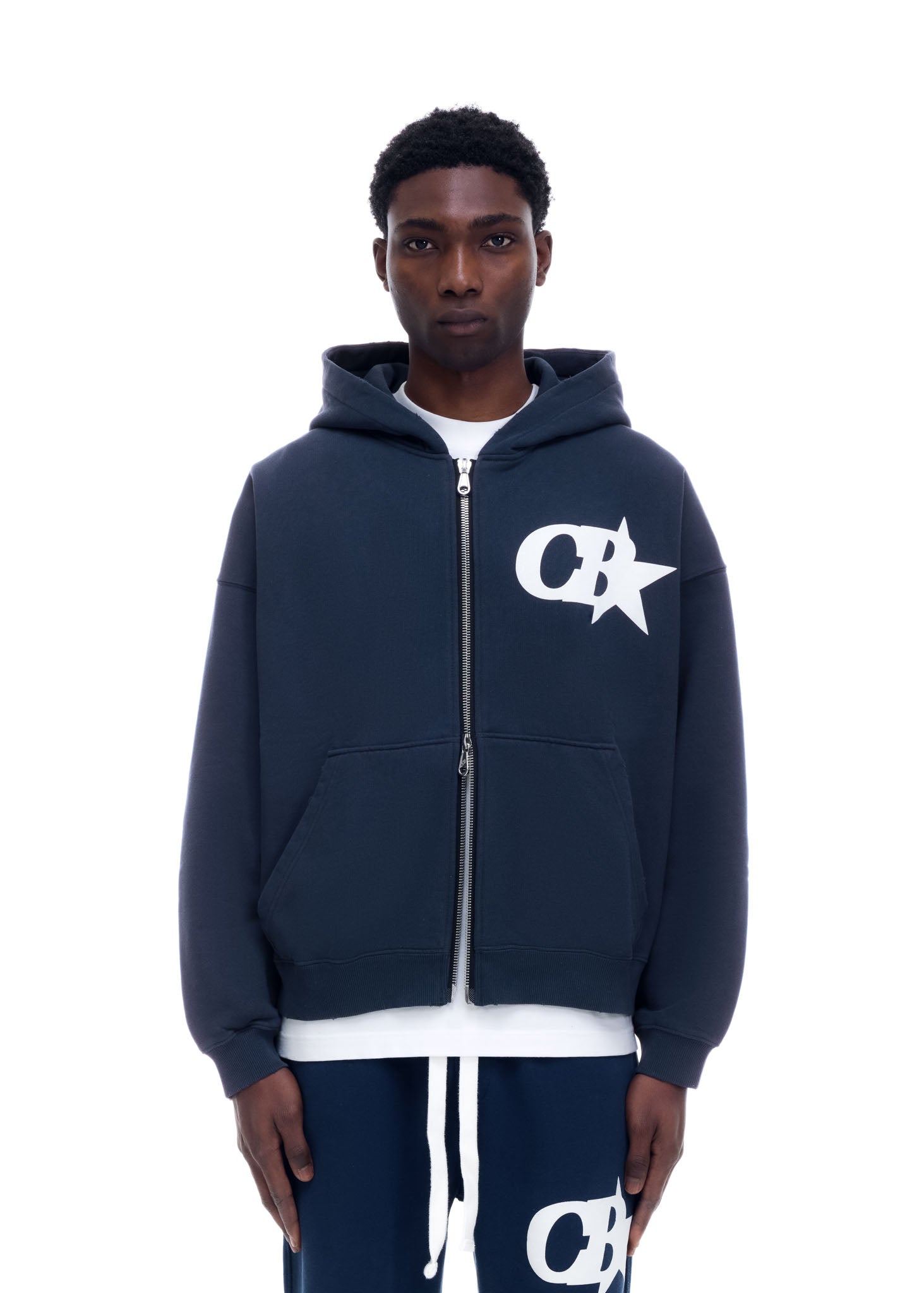 CB STAR ZIPPED HOODIE - NAVY